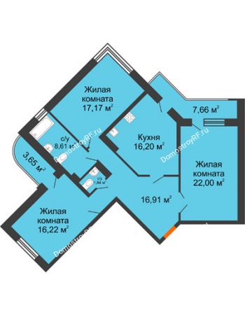 3 комнатная квартира 104,64 м² в ЖК Краснодар Сити, дом Литер 4