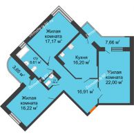 3 комнатная квартира 104,64 м² в ЖК Краснодар Сити, дом Литер 3 - планировка