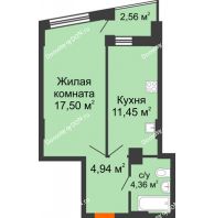 1 комнатная квартира 39,1 м² в ЖК Рубин, дом Литер 3 - планировка