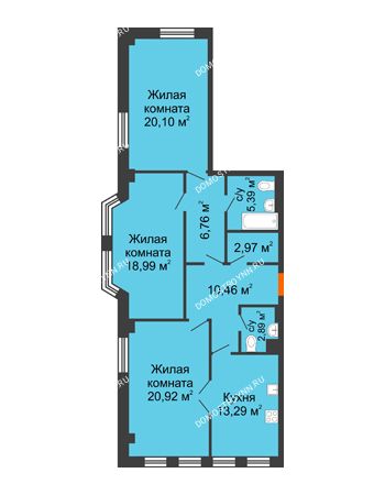 3 комнатная квартира 101,77 м² в ЖК Дом на Провиантской, дом № 12