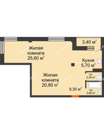 2 комнатная квартира 69 м² - ЖК Южная Башня