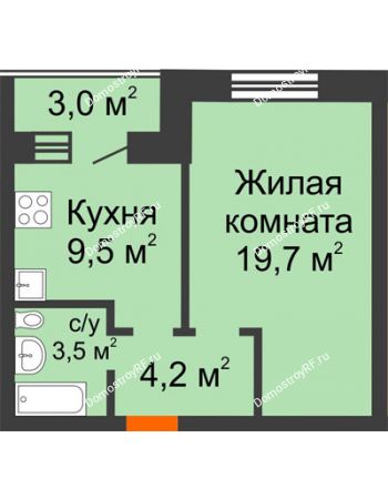 1 комнатная квартира 38,4 м² в ЖК Видный, дом № 2