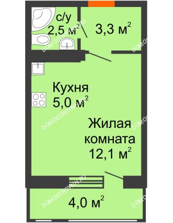 Студия 24,9 м² в ЖК Новая Кузнечиха, дом № 29