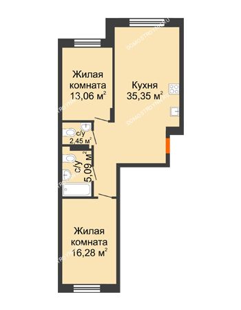 2 комнатная квартира 72,23 м² - ЖК Шаляпин