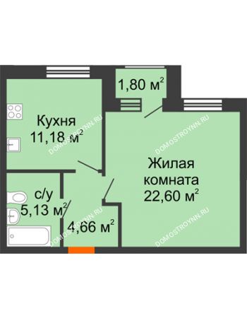 1 комнатная квартира 44,47 м² - ЖК Дом на Чаадаева