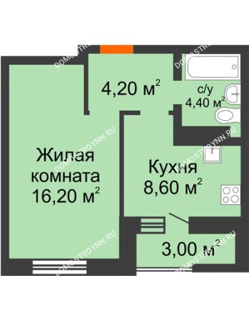1 комнатная квартира 34,3 м² в ЖК Подкова на Цветочной, дом № 7