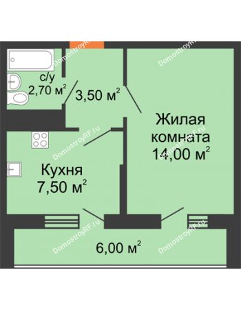 1 комнатная квартира 27,7 м² в ЖК Грани, дом Литер 3