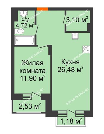 1 комнатная квартира 47,82 м² - ЖК Шаляпин