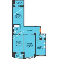 3 комнатная квартира 85,66 м² в ЖК Университетский 137, дом Секция С1 - планировка