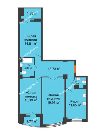 3 комнатная квартира 88,94 м² в ЖК Университетский 137, дом Секция С1