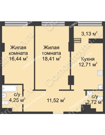 2 комнатная квартира 67,62 м² в ЖК Караваиха, дом № 5