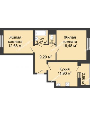 2 комнатная квартира 56,5 м² в ЖК Французский квартал, дом Корпус 6-11