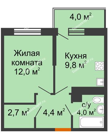 1 комнатная квартира 32,9 м² в ЖК Отражение, дом Литер 1.2
