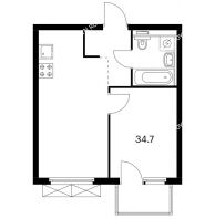 1 комнатная квартира 34,7 м² в ЖК Савин парк, дом корпус 6 - планировка