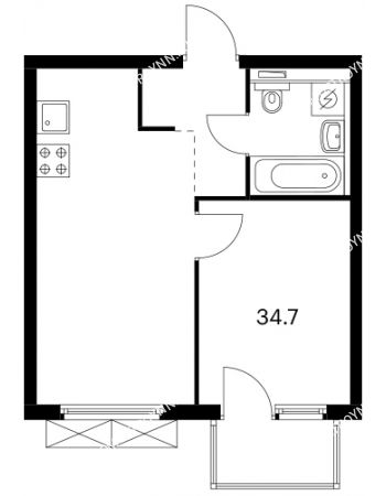 1 комнатная квартира 34,7 м² в ЖК Савин парк, дом корпус 6