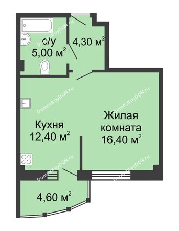 1 комнатная квартира 43,6 м² в ЖК Мега, дом № 2