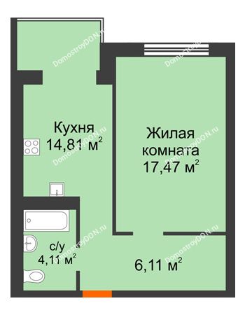 1 комнатная квартира 42,5 м² - ЖК Зеленый квартал 2