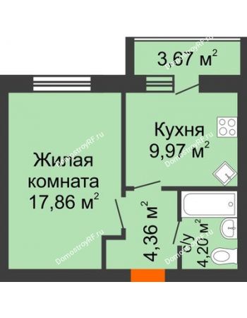 1 комнатная квартира 38,08 м² в ЖК БелПарк, дом 2 очередь