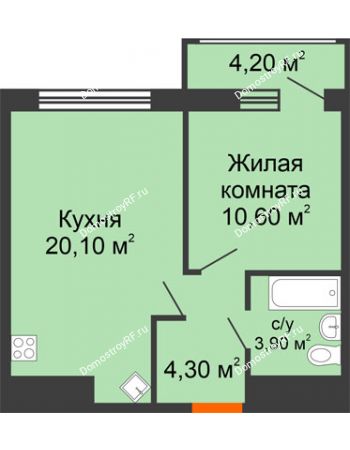 1 комнатная квартира 43,3 м² - ЖК Дом № II-3 в мкр. Елецкий