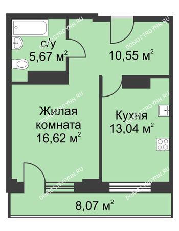 1 комнатная квартира 49,91 м² - ЖК На Ошарской