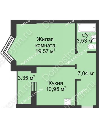 1 комнатная квартира 42,77 м² в ЖК АВИА, дом № 85