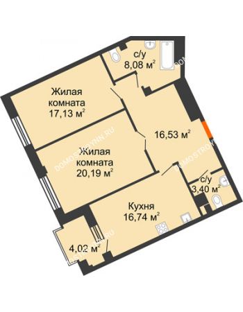 2 комнатная квартира 84,08 м² - ЖД Коллекция