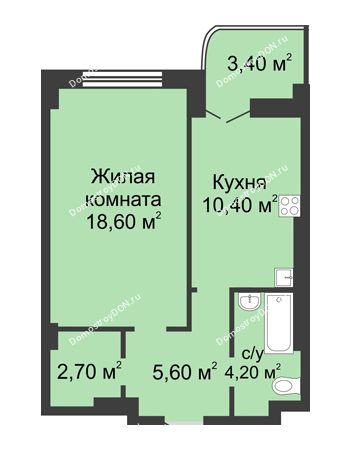 1 комнатная квартира 43,2 м² - ЖК 8 марта
