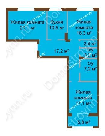 3 комнатная квартира 97,13 м² - ЖК Классика - Модерн