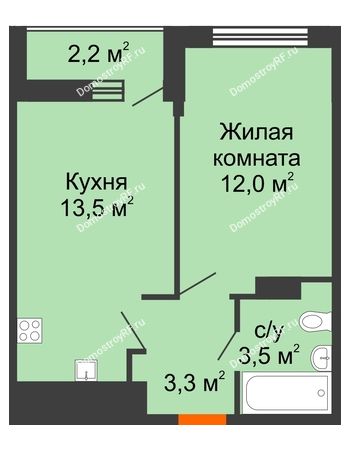 1 комнатная квартира 33,4 м² - ЖК Акварели-3