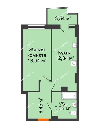 1 комнатная квартира 39,5 м² в ЖК Город у реки, дом Литер 8