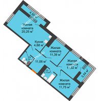 3 комнатная квартира 80,53 м² в ЖК Дом на Набережной, дом № 1 - планировка