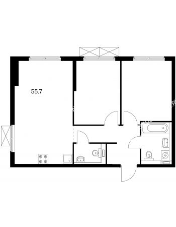 2 комнатная квартира 55,7 м² в ЖК Савин парк, дом корпус 3