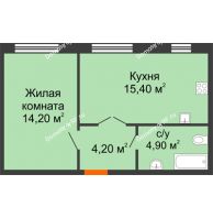 1 комнатная квартира 38,7 м² в ЖК Куйбышев, дом № 4 - планировка