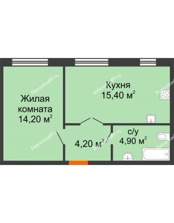 1 комнатная квартира 38,7 м² в ЖК Куйбышев, дом № 4