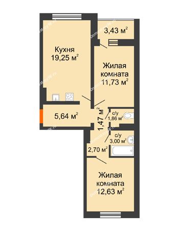 2 комнатная квартира 60 м² - ЖК Инстеп.Победа