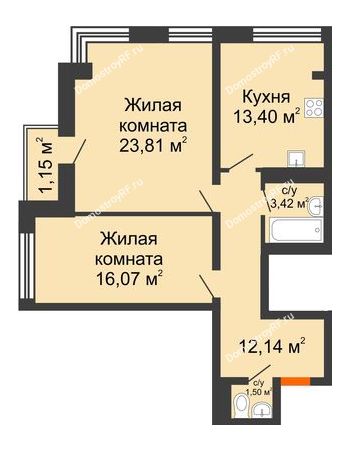 2 комнатная квартира 71,49 м² в ЖК Соборный, дом № 1