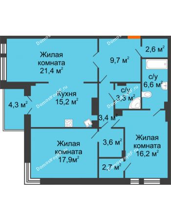 3 комнатная квартира 104,8 м² в КД Лобачевский, дом № 1