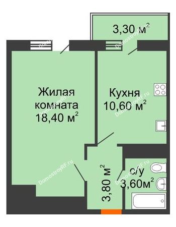1 комнатная квартира 37,4 м² в ЖК Мелодия	, дом Литер 1