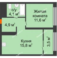 1 комнатная квартира 38,2 м² в Квартал Новин, дом 6 очередь ГП-6 - планировка