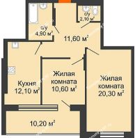 2 комнатная квартира 66,7 м², КД Renessanse (Ренессанс) - планировка