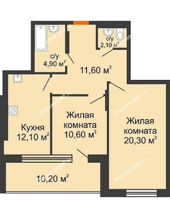 2 комнатная квартира 66,7 м² - КД Renessanse (Ренессанс)