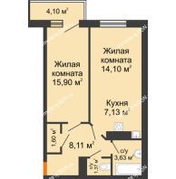2 комнатная квартира 53,07 м² в ЖК Сокол на Оганова, дом Литер 1 - планировка
