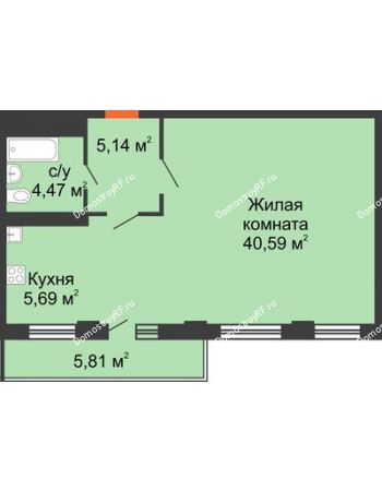 1 комнатная квартира 57 м² в ЖК Красная площадь, дом Литер 3
