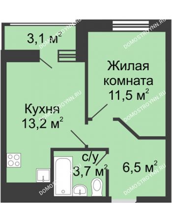 1 комнатная квартира 36,45 м² в ЖК Цветы, дом № 10