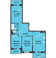3 комнатная квартира 75,3 м² в ЖК Южане, дом Литер 3 - 4 очередь - планировка