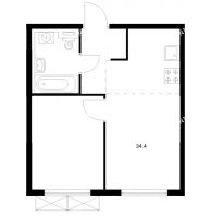1 комнатная квартира 34,4 м² в ЖК Савин парк, дом корпус 8 - планировка
