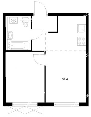 1 комнатная квартира 34,4 м² в ЖК Савин парк, дом корпус 8