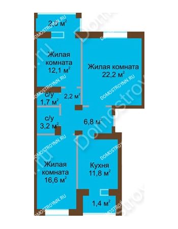 3 комнатная квартира 80 м² - ЖД по ул. Вольская