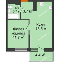 1 комнатная квартира 37,6 м² в ЖК Отражение, дом Литер 1.2 - планировка