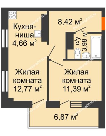 2 комнатная квартира 48,09 м² - ЖК Маршал